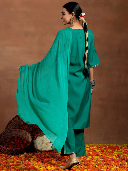 Gerua Rama Green Embellished Silk Blend Straight Suit With Dupatta