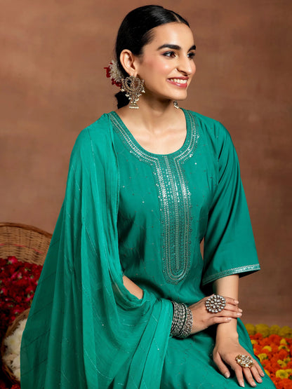 Gerua Rama Green Embellished Silk Blend Straight Suit With Dupatta