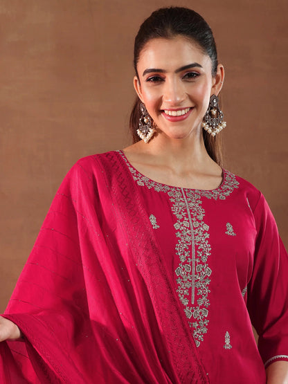 Gerua Red Embroidered Silk Blend Straight Suit With Dupatta-color issue
