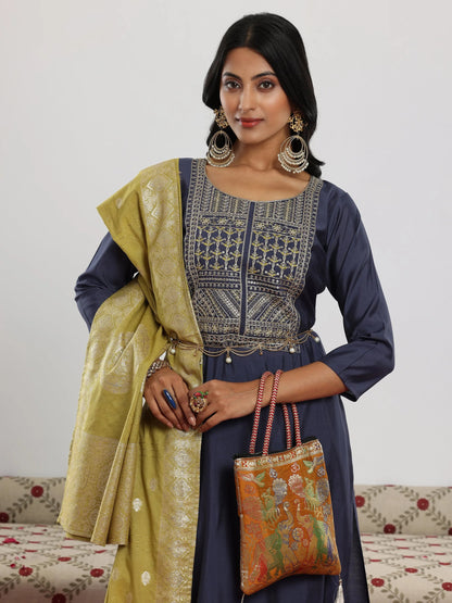 Gerua Blue Yoke Design Silk Blend Straight Suit With Dupatta