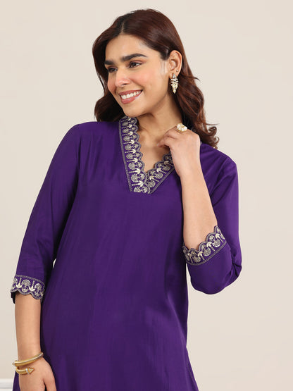 Gerua Purple Yoke Design Silk Blend Straight Suit With Dupatta
