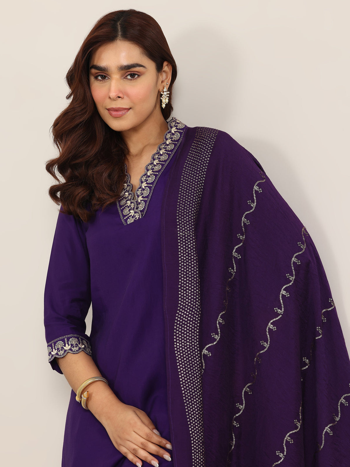 Gerua Purple Yoke Design Silk Blend Straight Suit With Dupatta