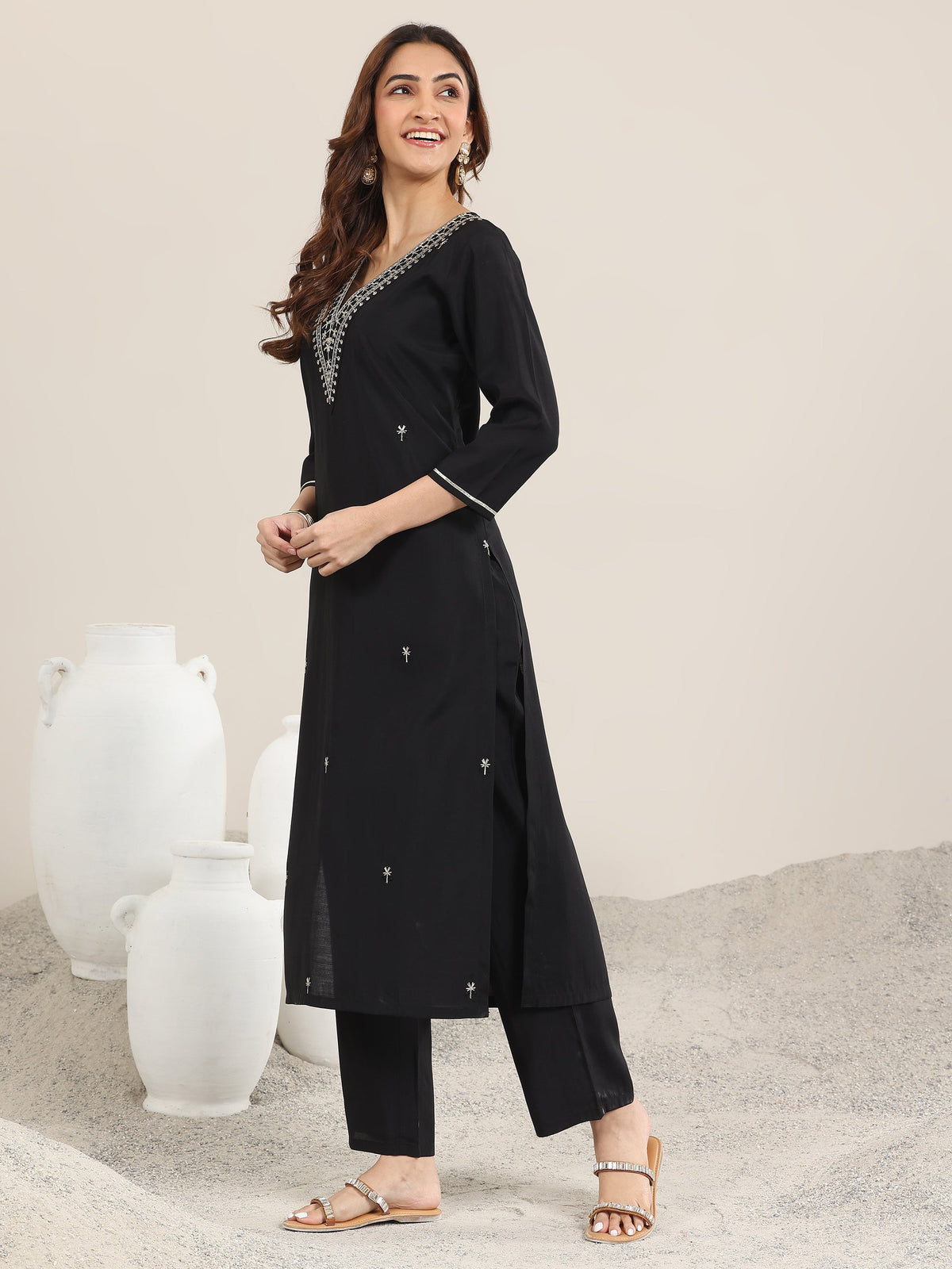Gerua Black Embroidered Silk Blend Straight Suit With Dupatta