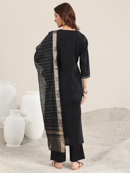 Gerua Black Embroidered Silk Blend Straight Suit With Dupatta