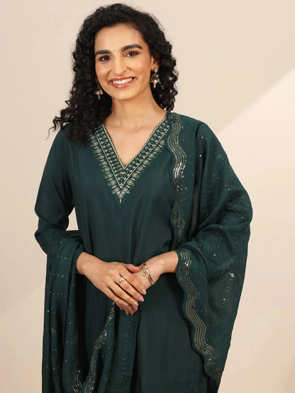Gerua Teal Yoke Design Silk Blend Straight Suit With Dupatta