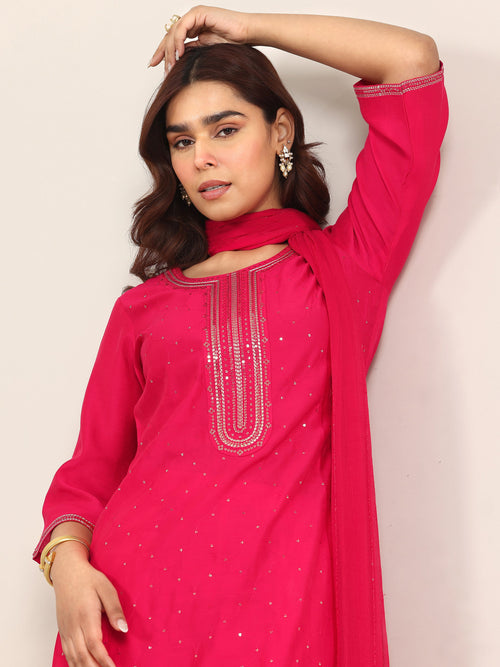 Gerua Pink Embellished Silk Blend Straight Suit With Dupatta