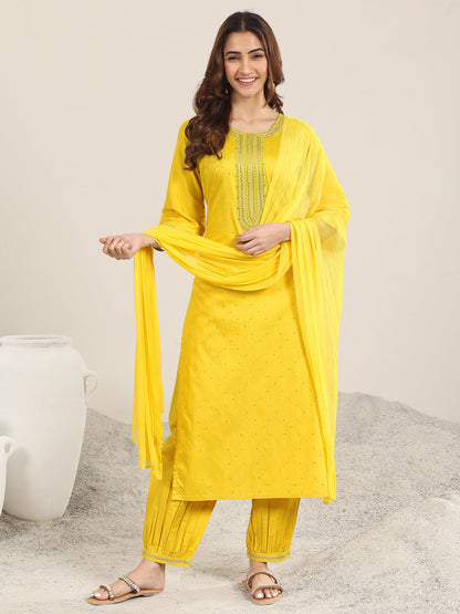 Gerua Yellow Embellished Silk Blend Straight Suit With Dupatta