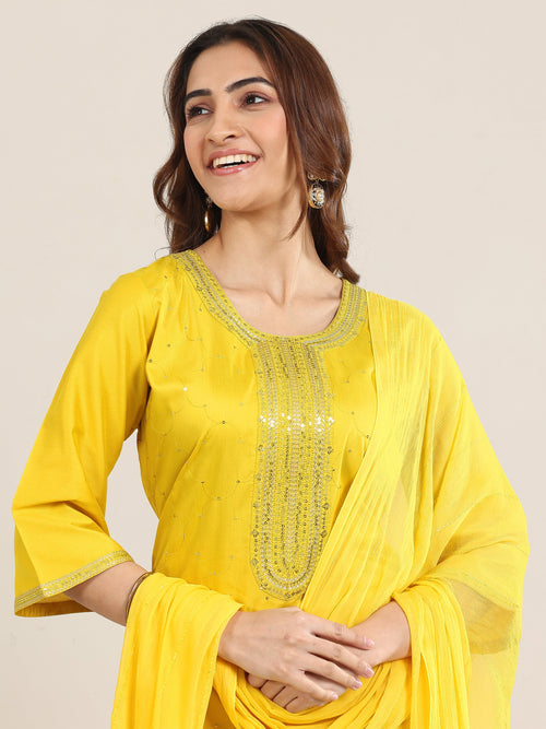 Gerua Yellow Embellished Silk Blend Straight Suit With Dupatta