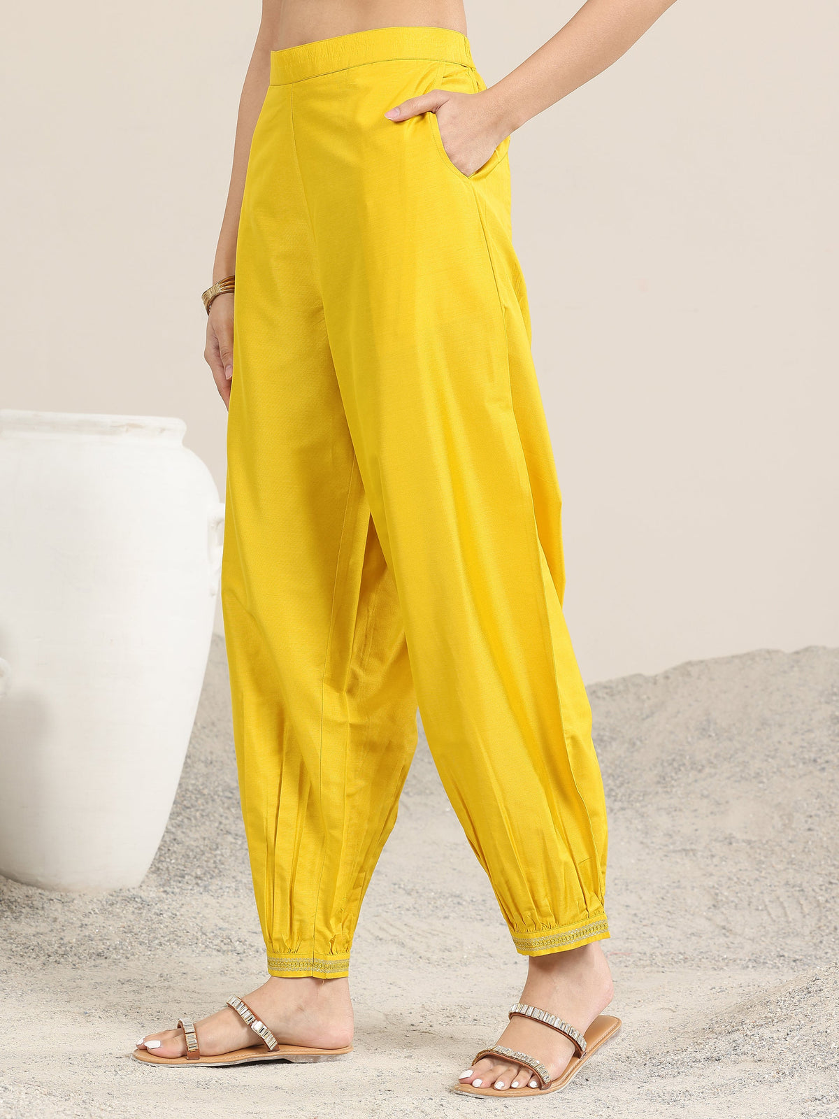 Gerua Yellow Embellished Silk Blend Straight Suit With Dupatta