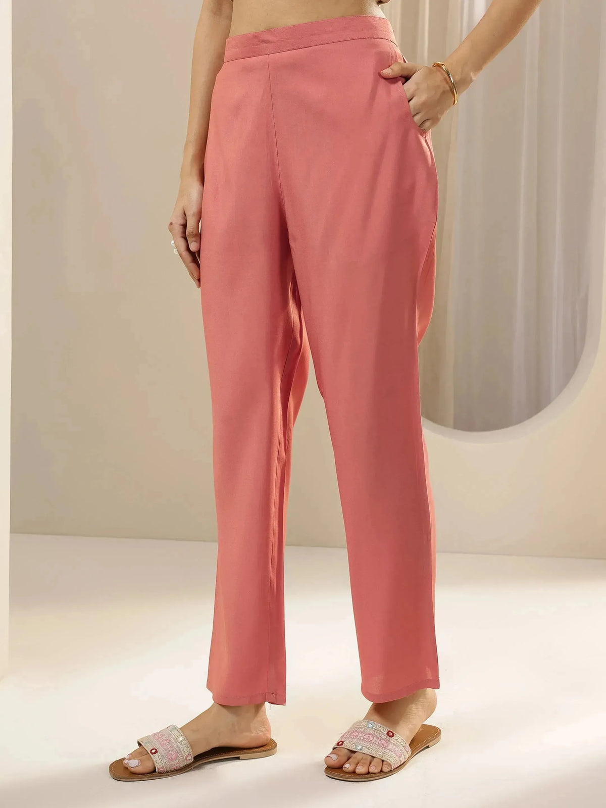 Gerua Peach Embroidered Silk Blend Straight Suit Sets With Dupatta