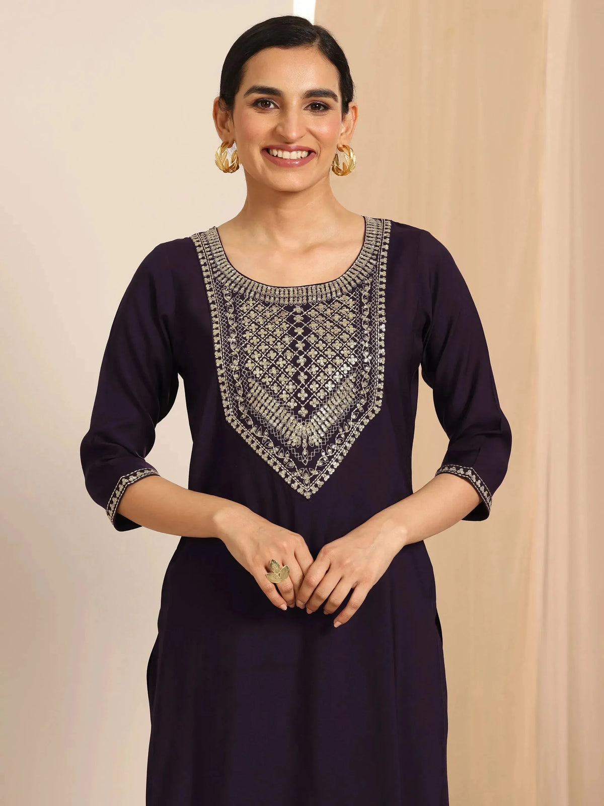 Gerua Burgundy Yoke Design Silk Blend Straight Suit Set With Dupatta
