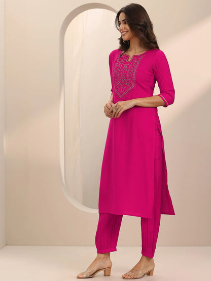 Gerua Pink Yoke Design Silk Blend Straight Suit Set With Dupatta