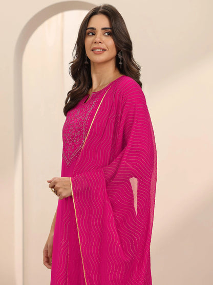 Gerua Pink Yoke Design Silk Blend Straight Suit Set With Dupatta
