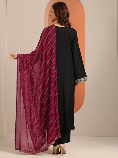 Gerua Black Embellished Silk Blend Straight Suit Set With Dupatta