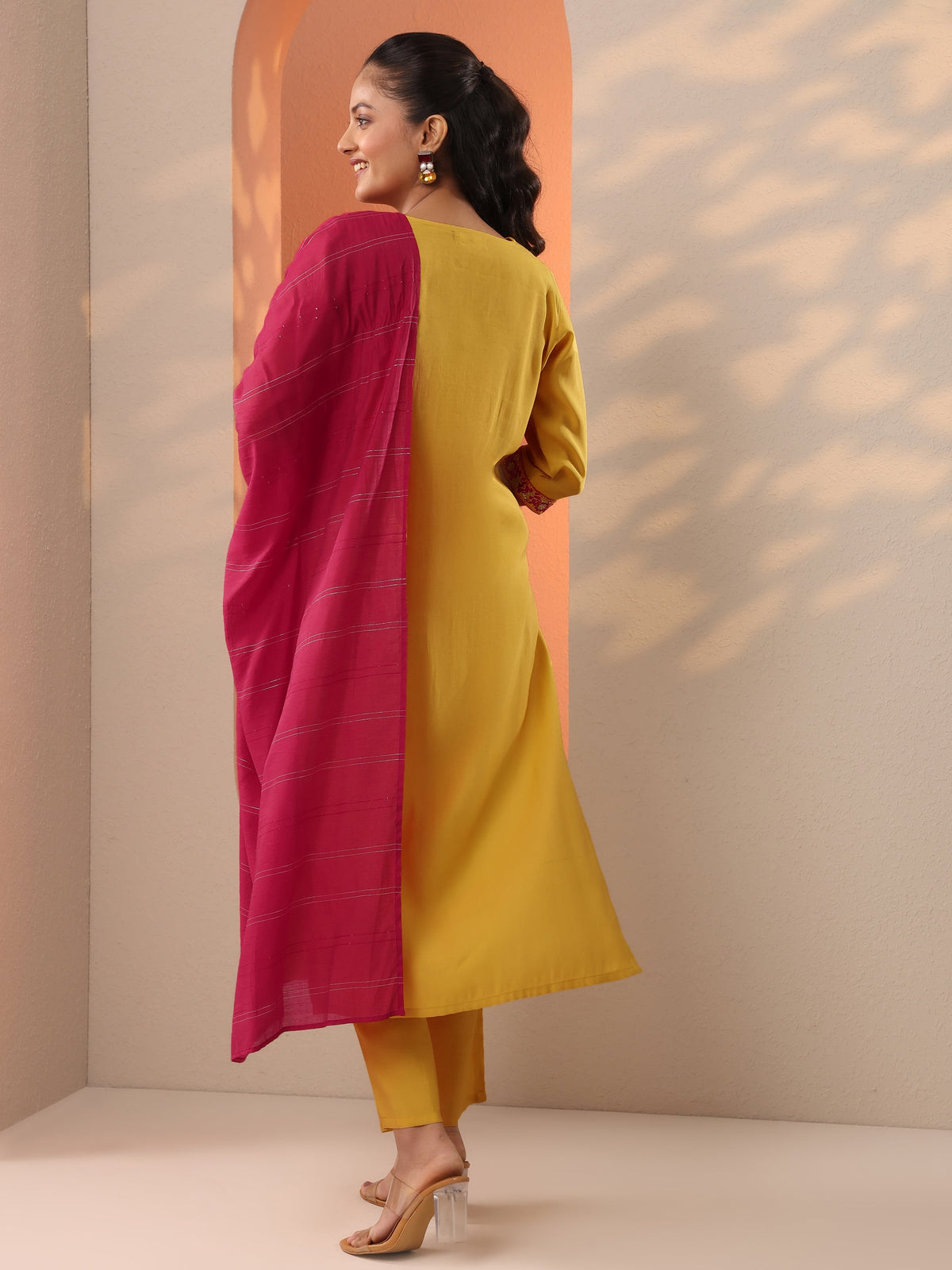 Gerua Yellow Embroidered Silk Blend Straight Suit Set With Dupatta