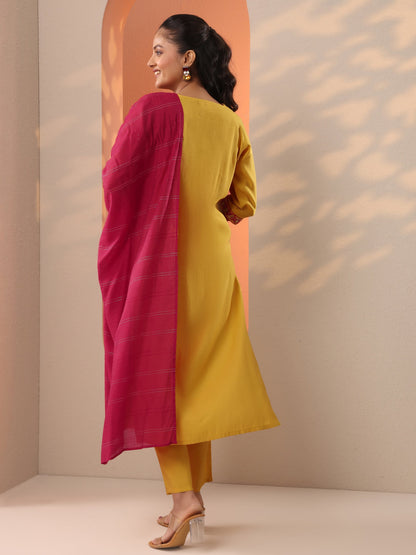 Gerua Yellow Embroidered Silk Blend Straight Suit Set With Dupatta