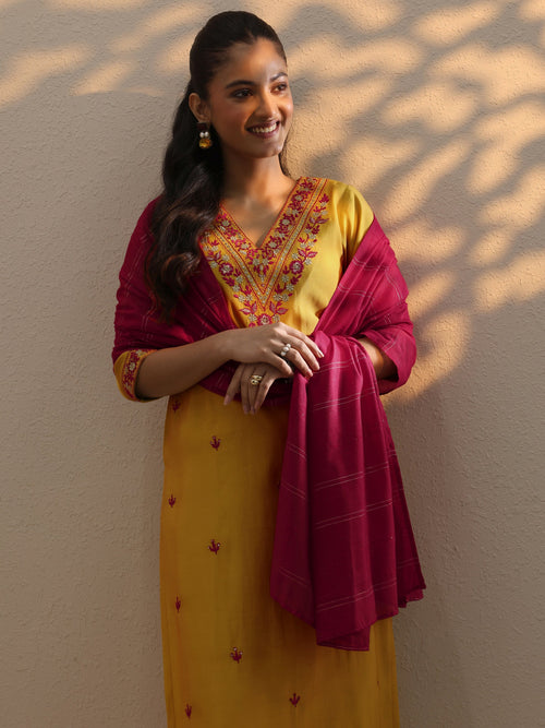 Gerua Yellow Embroidered Silk Blend Straight Suit Set With Dupatta