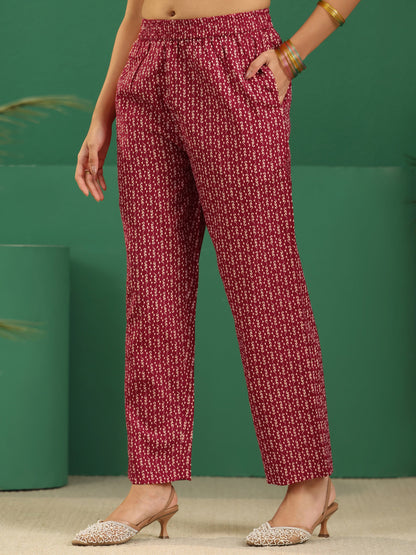 Gerua Crimson Red Bandhani Cotton Blend Straight Suit Set