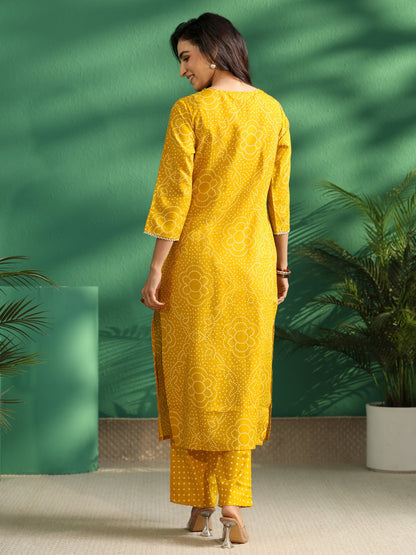 Gerua Mustard Bandhani Cotton Blend A-Line Kurta Set