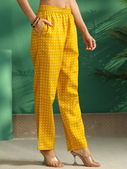 Gerua Mustard Bandhani Cotton Blend A-Line Kurta Set