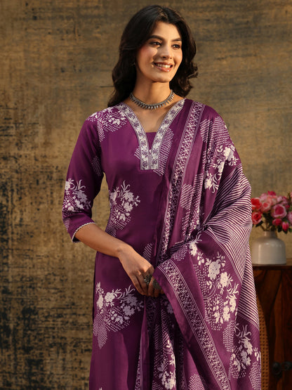 Gerua Burgundy Bandhani Cotton Blend Straight Suit Set