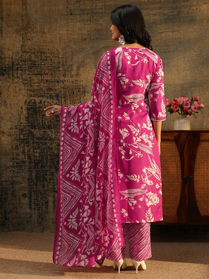 Gerua Rani Pink Floral Printed Cotton Blend Straight Suit Set