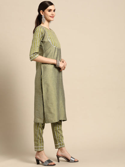 Gerua Green Yoke Design Cotton Blend Suit Set