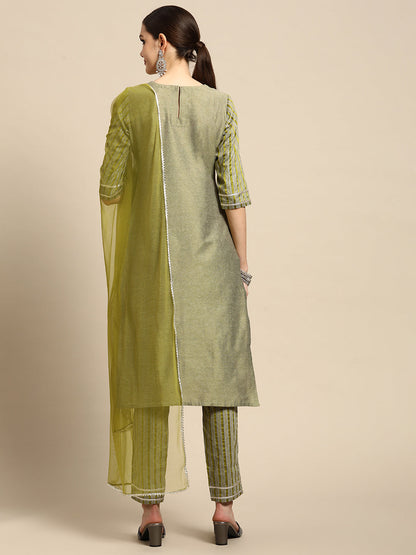 Gerua Green Yoke Design Cotton Blend Suit Set
