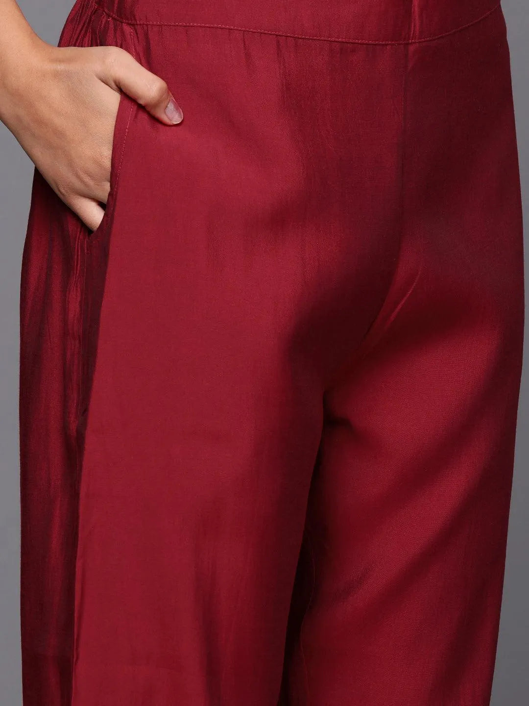 Gerua Red Silk Blend Solid Straight Suit With Dupatta