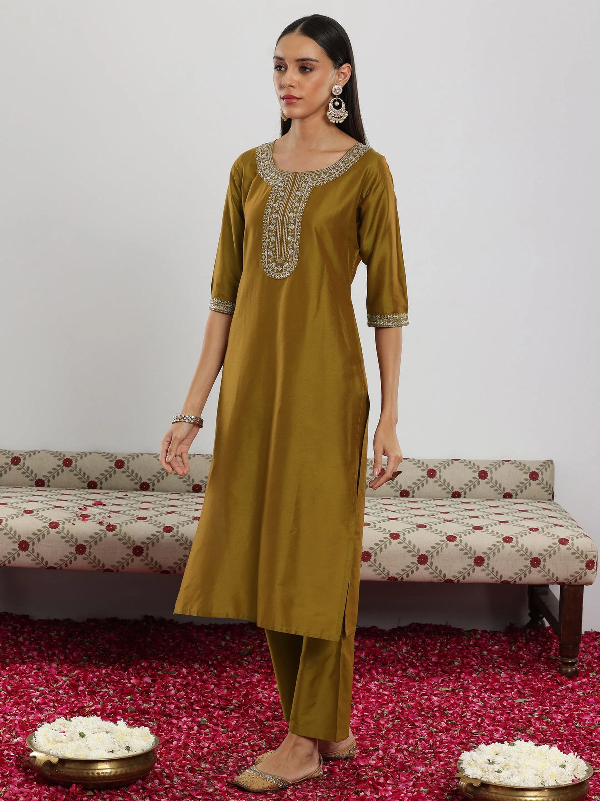 Gerua Mustard Yoke Design Silk Blend Straight Suit With Dupatta