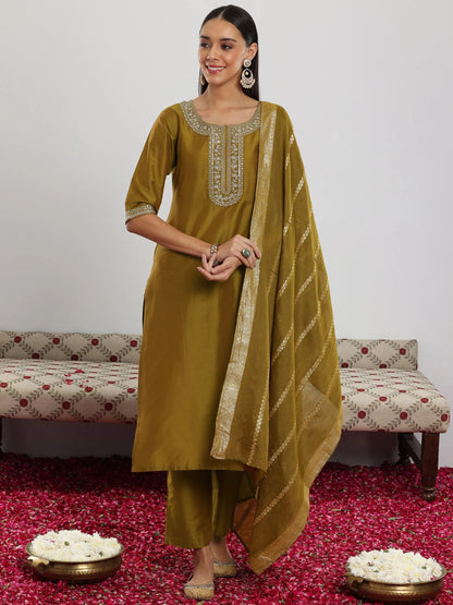 Gerua Mustard Yoke Design Silk Blend Straight Suit With Dupatta