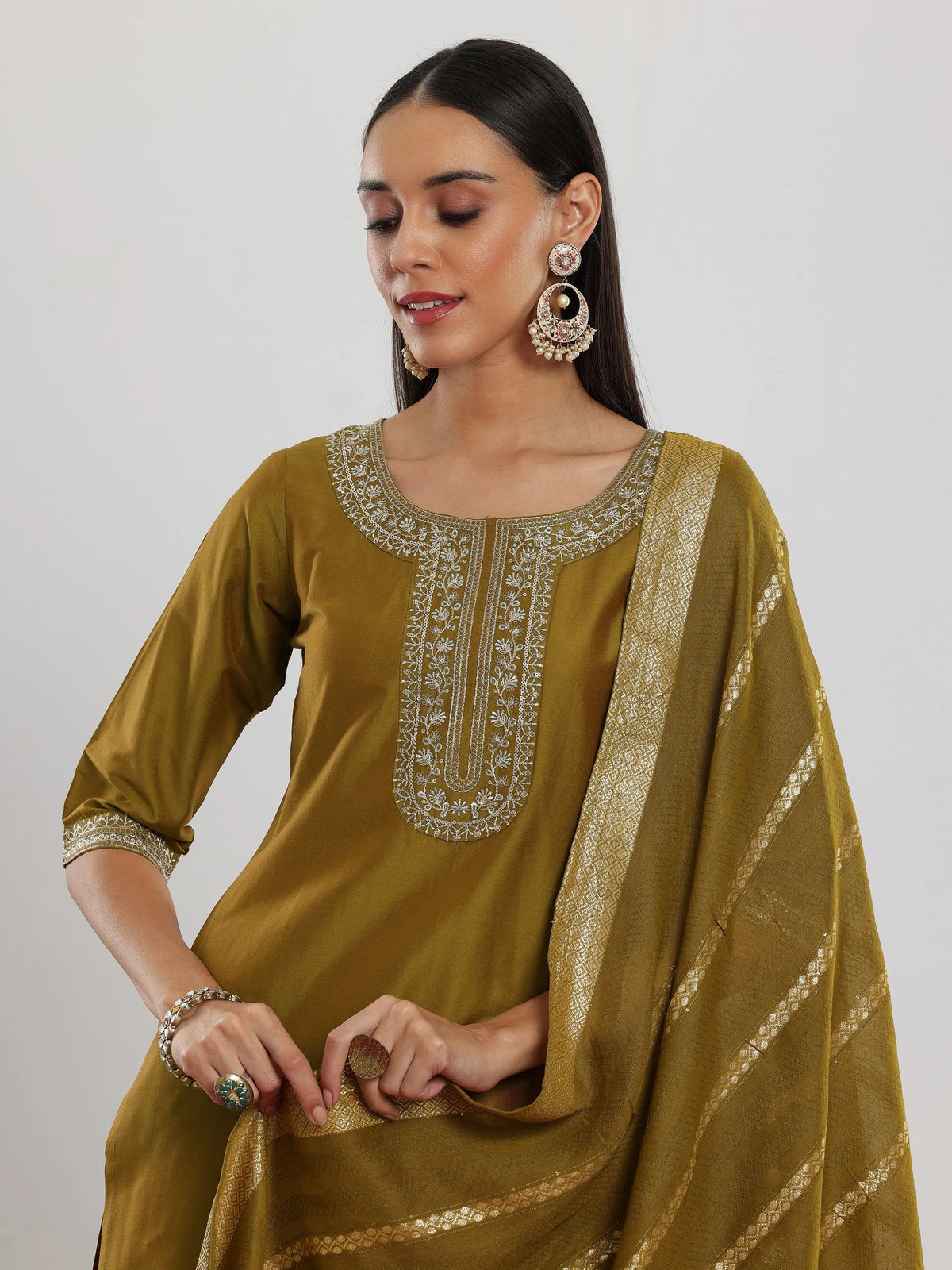 Gerua Mustard Yoke Design Silk Blend Straight Suit With Dupatta