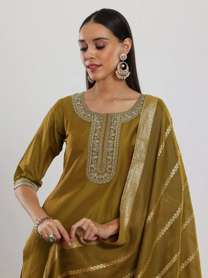 Gerua Mustard Yoke Design Silk Blend Straight Suit With Dupatta