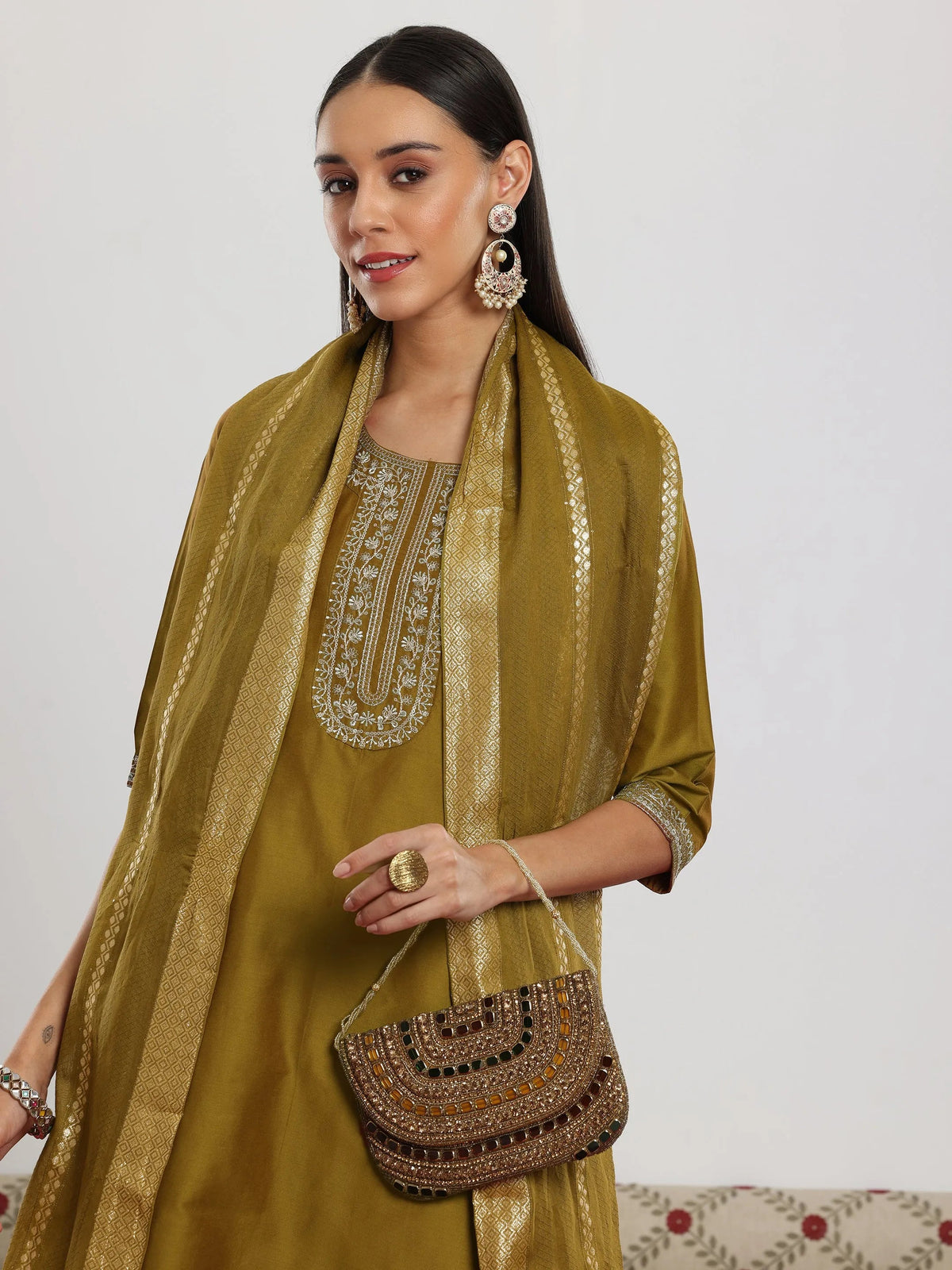 Gerua Mustard Yoke Design Silk Blend Straight Suit With Dupatta