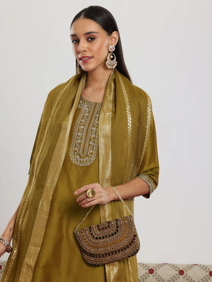 Gerua Mustard Yoke Design Silk Blend Straight Suit With Dupatta