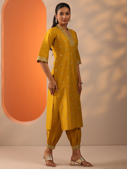 Gerua Mustard Embroidered Silk Blend Straight Kurta Set