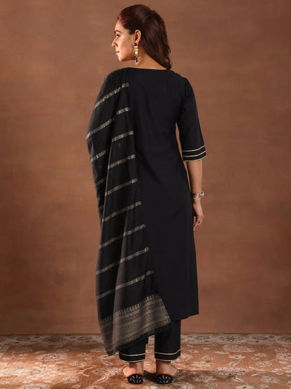 Gerua Black Solid Silk Blend Straight Suit Set With Dupatta