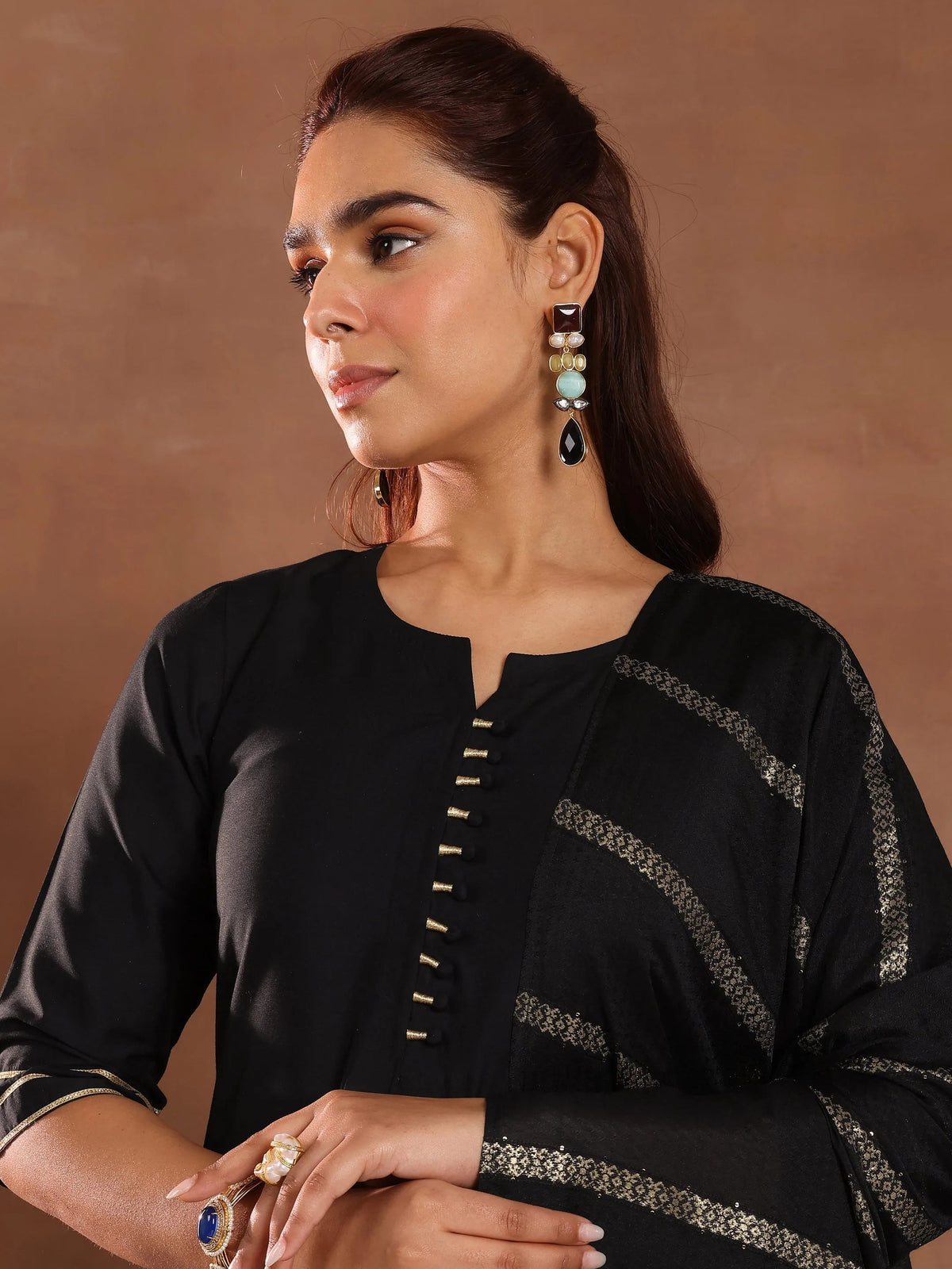 Gerua Black Solid Silk Blend Straight Suit Set With Dupatta