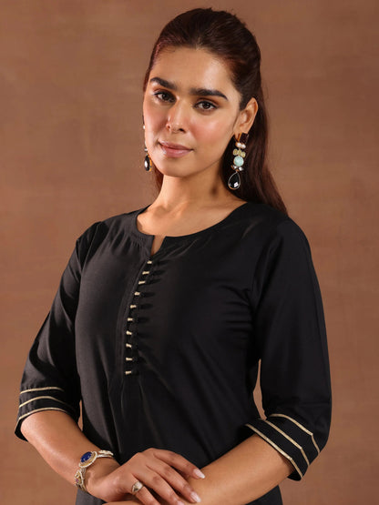 Gerua Black Solid Silk Blend Straight Suit Set With Dupatta