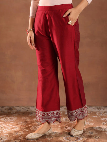 Gerua Red Embroidered Silk Blend Straight Suit Set With Dupatta