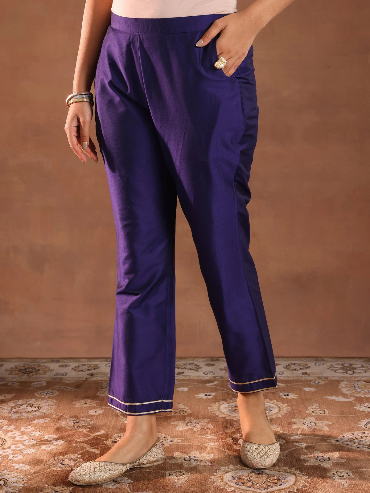 Gerua Purple Solid Silk Blend Straight Suit Set With Dupatta