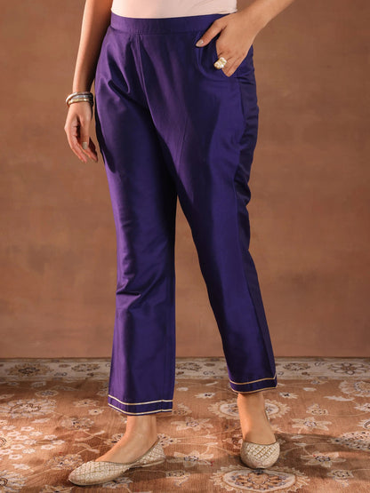 Gerua Purple Solid Silk Blend Straight Suit Set With Dupatta