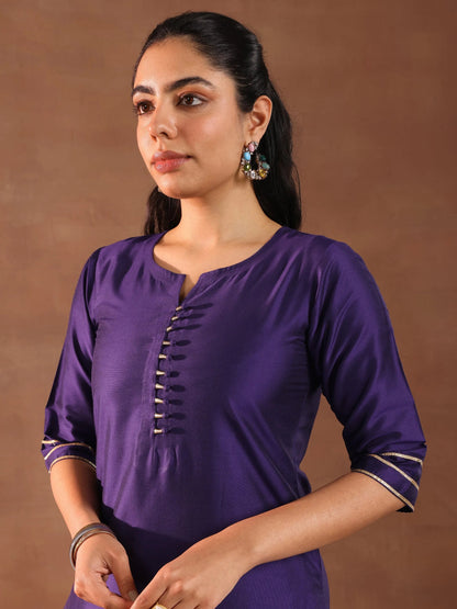 Gerua Purple Solid Silk Blend Straight Suit Set With Dupatta