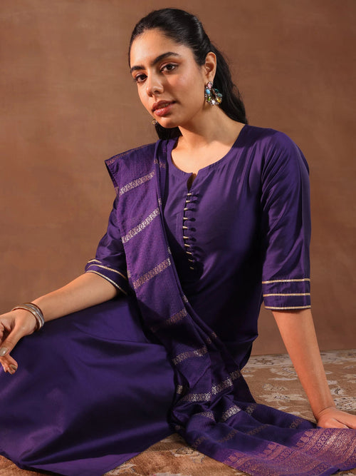 Gerua Purple Solid Silk Blend Straight Suit Set With Dupatta