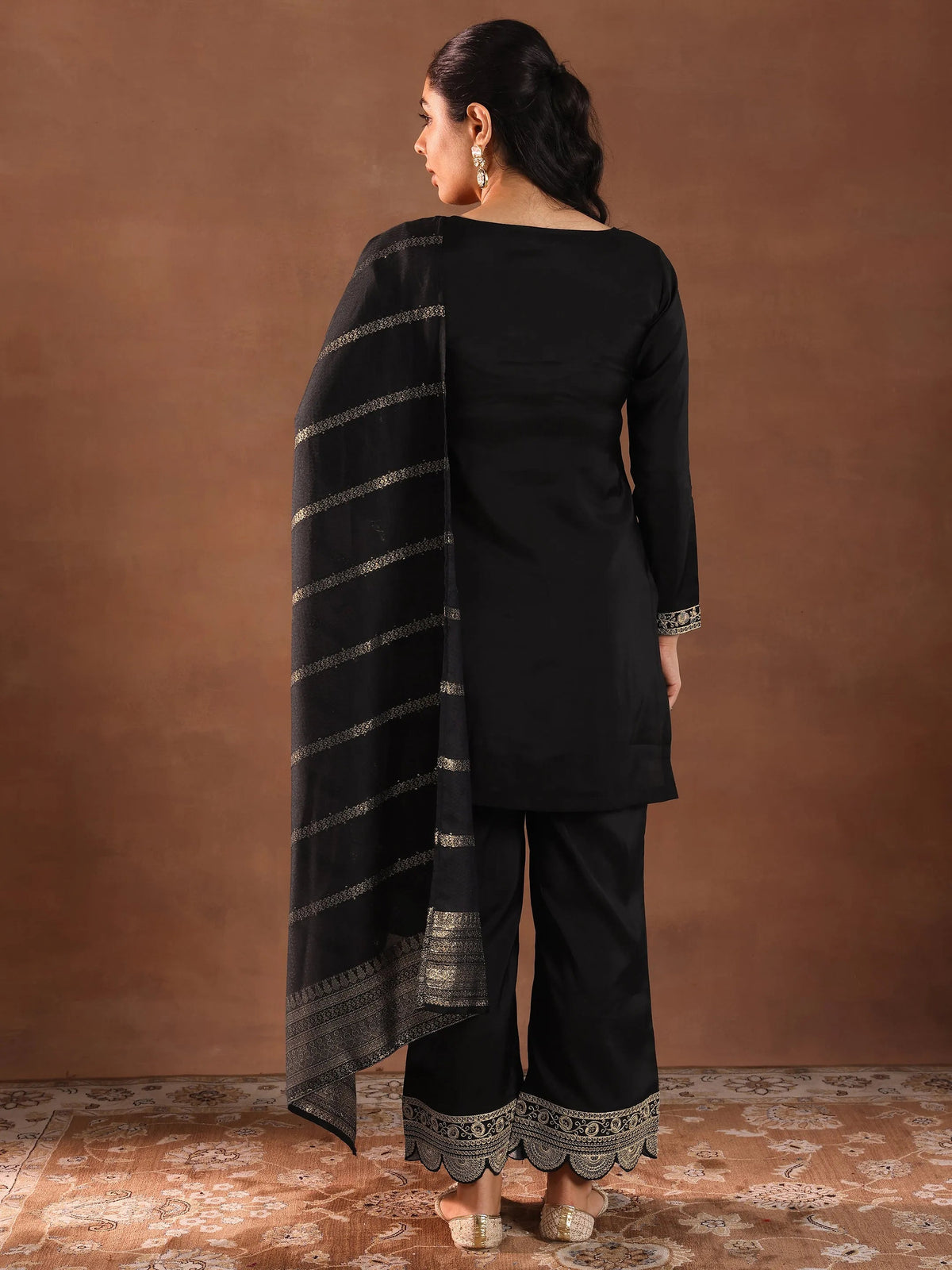 Gerua Black Embroidered Silk Blend Straight Suit Set With Dupatta