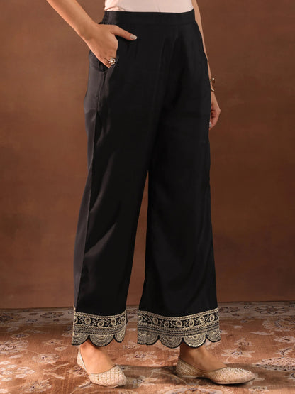 Gerua Black Embroidered Silk Blend Straight Suit Set With Dupatta