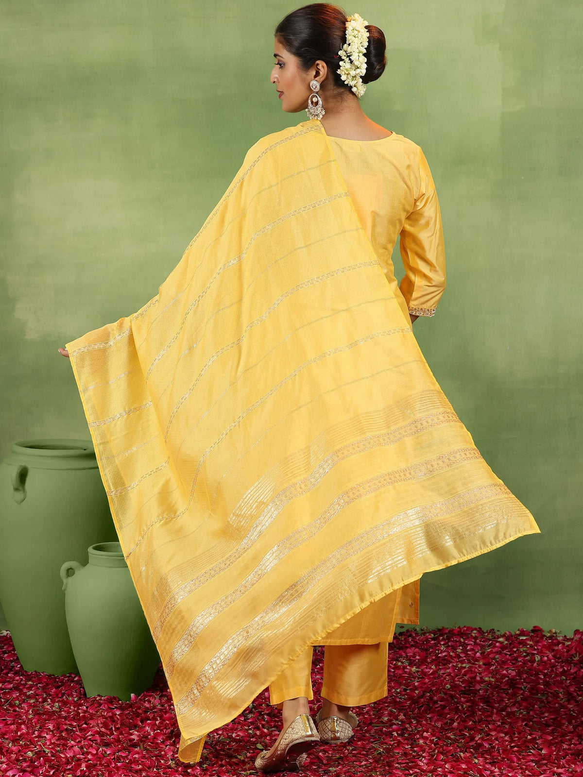 Gerua Yellow Embroidered Silk Blend Straight Suit With Dupatta