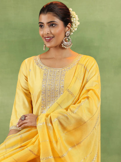 Gerua Yellow Embroidered Silk Blend Straight Suit With Dupatta