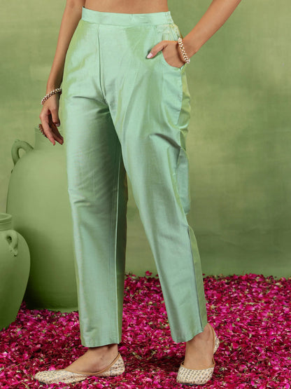 Gerua Green Embroidered Silk Blend Straight Suit With Dupatta