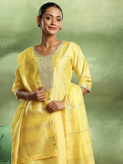 Gerua Yellow Embroidered Silk Blend Straight Suit With Dupatta